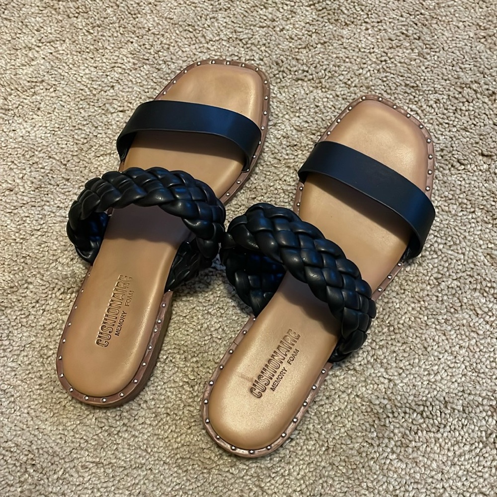 CUSHIONAIRE black braided slide sandals